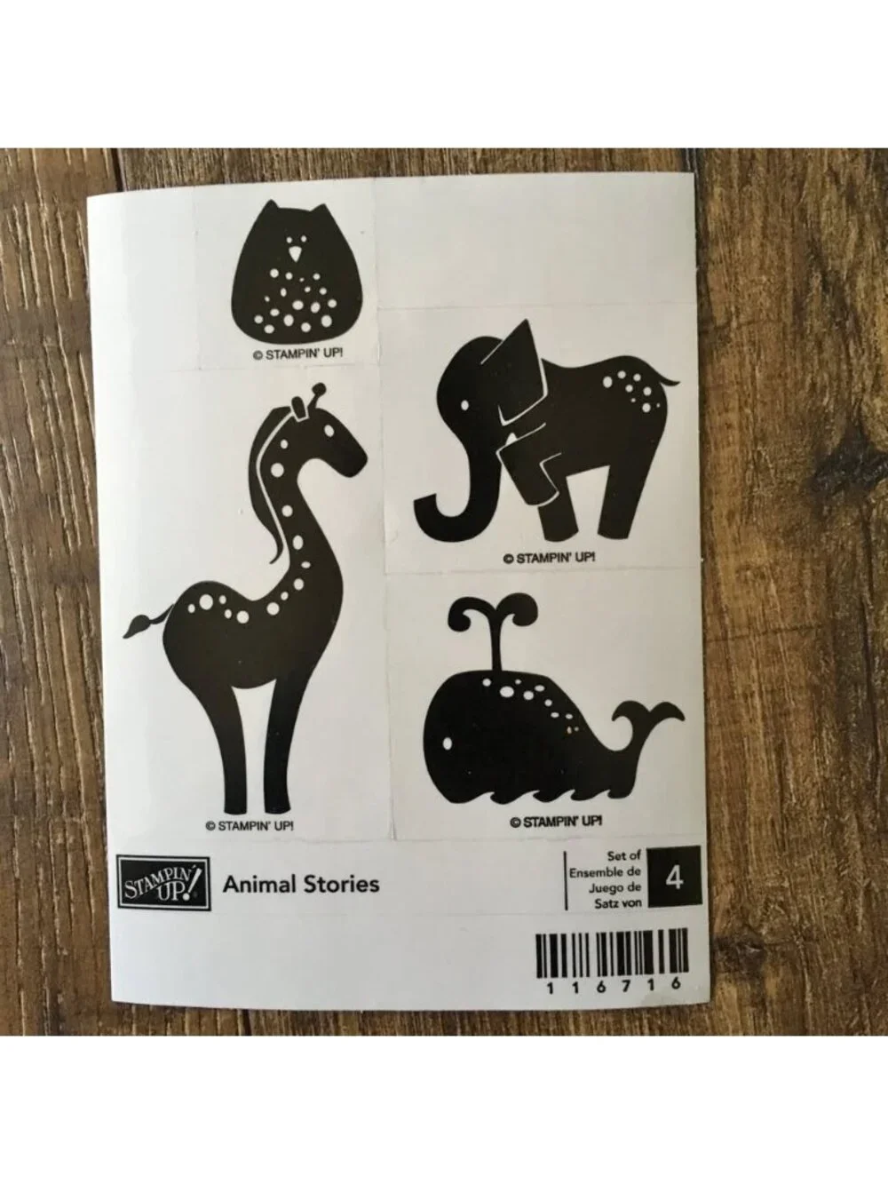 NEW Stampin' Up! Animal Stories 4 Rubber Stamp Set Elephant Owl Whale Giraffe